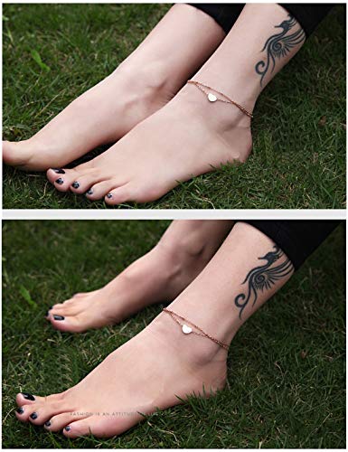 RoseGold Ankle Bracelets for Women - Layered Anklets - Link Foot Jewellery - color: RoseGold - 5#