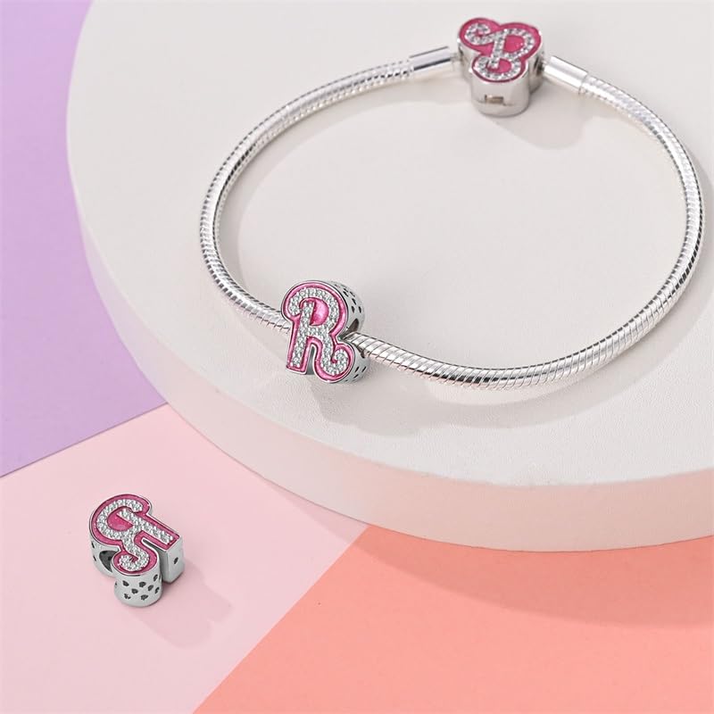 925 Sterling Silver Letter Charms Fits Pandora Bracelets Alphabet AZ Bead Charm for Bracelets Necklace with 5A Cubic Zirconia for Women Birthday Ceremony DIY Jewelry Gift - style: R