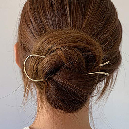 HYFEEL Metal Hair Fork 4.6 inch Simple U Shape Updo Hair Sticks Alloy Gold-plated 2 Prong Bun Hair Pins Clips Grips for Women Thick Hair Styling Tool Accessories, 3 Pack - color: Gold, Rose Gold, Silver - 3 Pieces