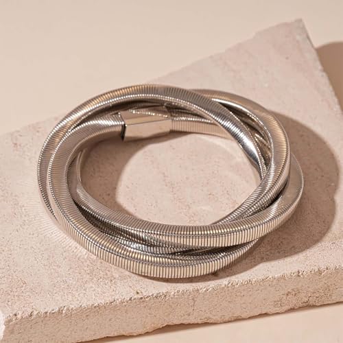 Chunky Gold Bangle Bracelets for Women Trendy Irregular Statement Cuff Bracelets Stack Wide Minimalist 3PCS Bangle Set Jewelry - style: T-Silver B