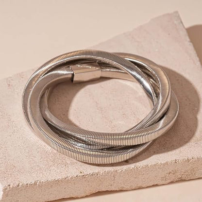 Chunky Gold Bangle Bracelets for Women Trendy Irregular Statement Cuff Bracelets Stack Wide Minimalist 3PCS Bangle Set Jewelry - style: T-Silver B