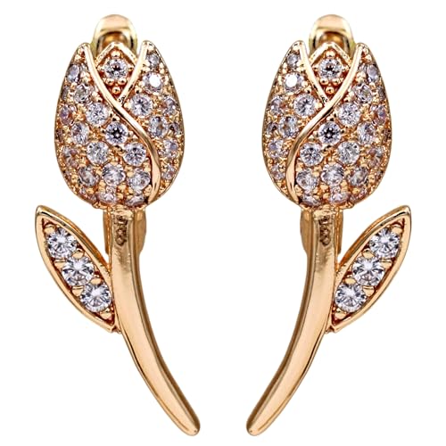 18K Gold Plated Flower Dangle Earrings for Women, Hypoallergenic Cubic Zirconia Earrings, Elegant CZ Drop Earrings, Statement Jewelry Gifts Party Fashion - style: Hoop-Tulip