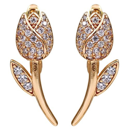 18K Gold Plated Flower Dangle Earrings for Women, Hypoallergenic Cubic Zirconia Earrings, Elegant CZ Drop Earrings, Statement Jewelry Gifts Party Fashion - style: Hoop-Tulip