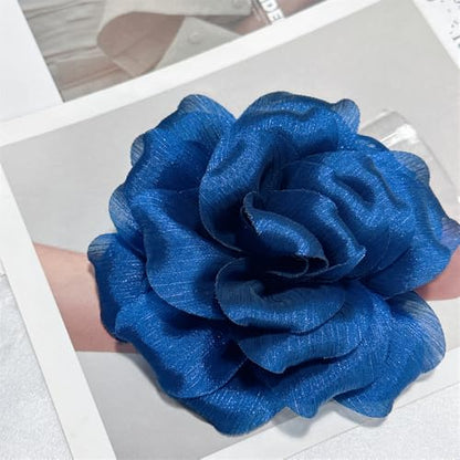 Flash Camellia Flower Brooch Pin for Women Men Elegant Texture Fabric Dahlia Rose Floral Brooches Lapel Pins Dainty Wedding Holiday Party Costume Dress Accessories Jewelry - color: Navy