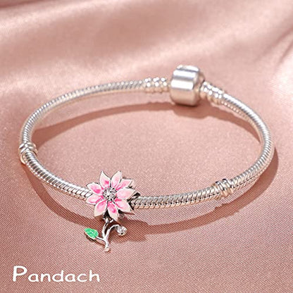 Pandach 925 Sterling Silver Charms for Bracelet&Necklace Dangle Pendant Bead with 5A Cubic Zirconia Stones,Jewelry Beads Gifts for Women - style: Bunch Of Flowers Charm