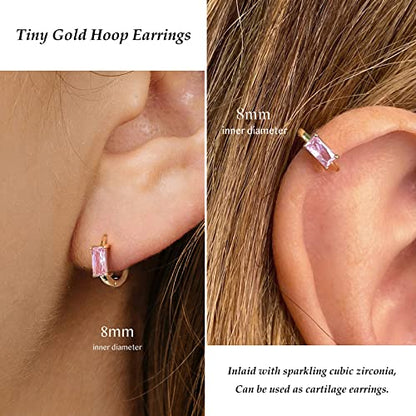 DAILY VIBES Dainty Butterfly Cross CZ Small Huggie Hoop Earrings for Women | Hypoallergenic, 14K Gold Plated Hoops, Tiny Cubic Zirconia, Cartilage Hoop Earrings for Women Trendy - color: Light Pink