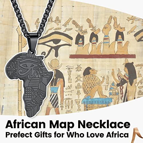 GOLDCHIC JEWELRY Africa Map Necklace for Men, Stainless Steel African Tribal/Egyptian Eye of Horus/I LOVE AFRICA/Elephant Map Hiphop Jewelry Unisex with 22'+2'Adjustable Chain - color: Eye of Horus - Black, style: Personalised Engraving