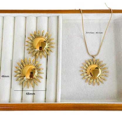 JNF Cute Shell Conch Boho Charm Necklace for Women Sun Moon Star Coin Heart Flower Boot Bow Charms Necklaces Summer Beach Jewelry - color: sun necklace earrings set