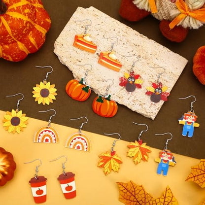 8 Pairs Fall Acrylic Earrings for Women Thanksgiving Dangle Jewelry | Pumpkin Sunflower Maple Leaf Earrings, Fall Thanksgiving Autumn Jewelry Gifts Party Accessories, Lightweight, Double Side - style: Fall Thanksgiving