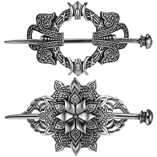WILLBOND 2 Pcs Viking Hair Accessories Hair Clips Celtic Knot Hairpin Triangle Slides Minimalist Charms Silver Vintage Metal Barrette Jewelry Style for Women Girls Ladies (Flower) - color: Flower