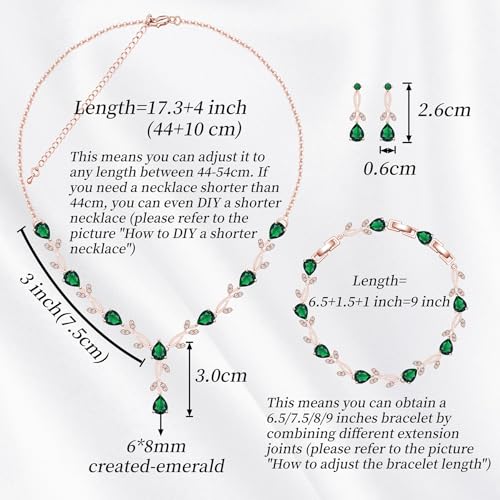 GZWHD Wedding Jewelry Sets for Bride Bridesmaid Women Cubic Zirconia Necklace Earrings Bracelet Set Gift for Mother Friend Wife Daughter Sister Party Prom Jewelry - color: Rose Gold-Green