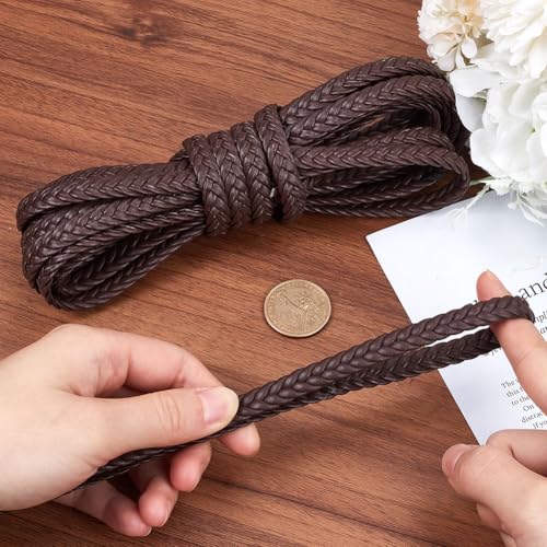 GORGECRAFT 5m x 10mm PU Braided Leather Cord Bolo Tie String 3mm Thick Faux Leather Strips Coconut Brown Flat Leatherette Braided Threads Rope for Bracelet Necklace Jewelry Making Tooling Workshop