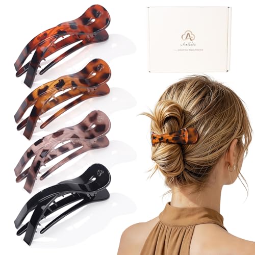 Large Flat Hair Clips for Women, French Flat Claw Clips for Medium Thick Hair | Strong Hold Hair Clips for Styling, Driving, Daily Wear | Black & Tortoise - 4Pcs - color: Black, Tortoise