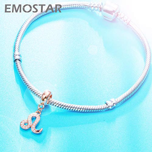 EMOSTAR Zodiac Sign Charms fits European Charm Bracelet – Rose Gold 925 Sterling Silver Necklace Pendant, 12 Horoscope Constellation Dangle CZ Birthstone Beads, Gifts for Women/Men/Birthday - color: Leo (7.23 – 8.22)