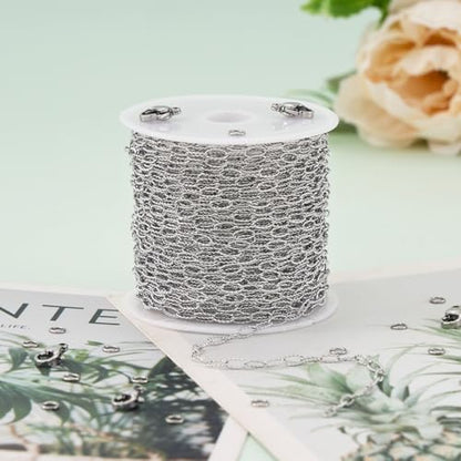UMAOKANG 10 Meters Stainless Steel Chains Bulk on Spool Shiny Embossed Paperclip Chain for Jewelry Making - color: Embossed Paperclip Silver