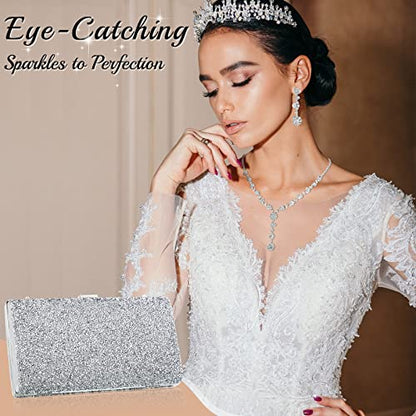 Mixweer 4 Pieces Clutch Purses Bag for Women Evening Rhinestone Jewelry Set Bling Necklace Earrings Bracelets Set for Wedding - style: Modern Style