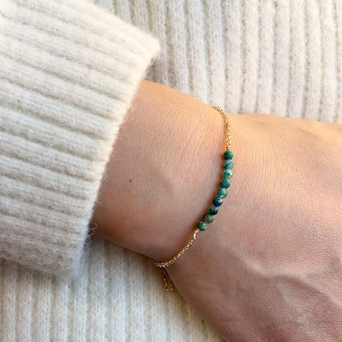 Womens Dainty Gold Chain Bracelet,Simple Layered Chain Bracelets,Beaded Turquoise Bracelet,Charm Crystal Bar,Heart,Karma,Triangle,Pearl Bracelets for Women - color: Turquoise Bar