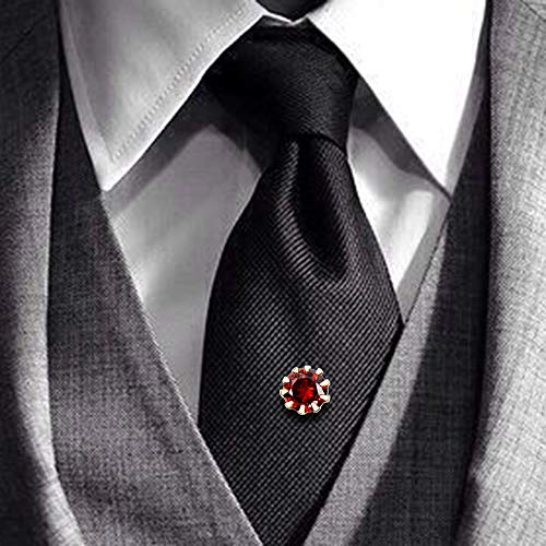 HAWSON Mens Tie Tack with Chain Round Crystal Wedding Business Accessories - color: Gold + Siam