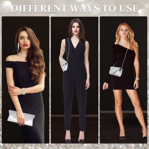 Mixweer 4 Pieces Clutch Purses Bag for Women Evening Rhinestone Jewelry Set Bling Necklace Earrings Bracelets Set for Wedding - style: Trendy Style
