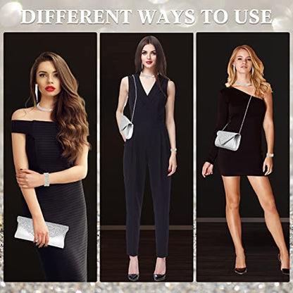 Mixweer 4 Pieces Clutch Purses Bag for Women Evening Rhinestone Jewelry Set Bling Necklace Earrings Bracelets Set for Wedding - style: Trendy Style