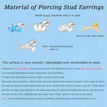 Lantine G23 Titanium Helix Piercing Jewelry Opal 16g Flat Back Stud Earrings Climber Labret Cartilage Tragus Daith Piercing Jewelry - color: White Opal, size: 16g 6mm