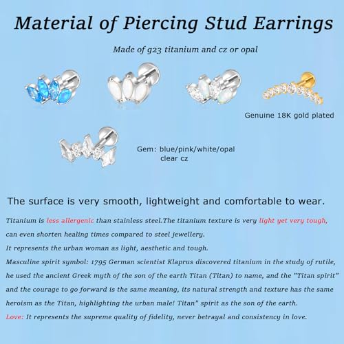 Lantine G23 Titanium Helix Piercing Jewelry Opal 16g Flat Back Stud Earrings Climber Labret Cartilage Tragus Daith Piercing Jewelry - color: 9 Cz-Gold, size: 16g 8mm