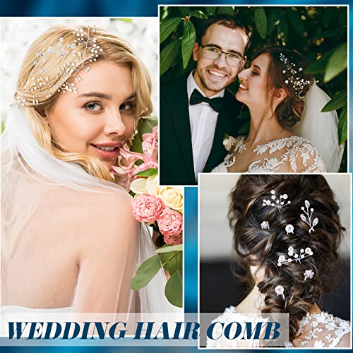 Maitys 44 Pieces Wedding Hair Accessories Faux Pearl Crystal Comb Clips U-shaped Flower Rhinestone Silver Pearl Hair Pieces for Prom Bride Bridesmaid(Delicate Style) - style: Delicate Style