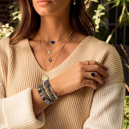 JR.DM Boho Beaded Bracelets for Women - Handmade Adjustable Crystal Natural Stone Bead Wrap Bracelets, Bohemian Jewelry Braided for Unique Birthday Gifts - color: A1 Brown Stone Beaded