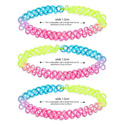 3PCS Black Tattoo Choker Necklace Rainbow Tattoo Chokers Gothic 90s Choker Necklace Purple Tattoo Choker and Pink Chokers 2000s Y2K Multicolour Collar Adjustable Stretchy Elastic Necklace Jewelry Gift for Women - color: 3PCS Rainbow