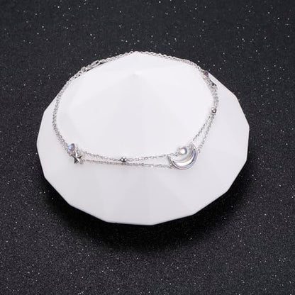 Anklets for Women 925 Sterling Silver Blue Evil Eye Infinity Butterfly Adjustable Multilayer Layered Summer Beach Ankle Bracelet Foot Chain Jewelry for Women - style: Moon & Star