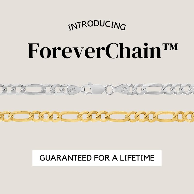 KISPER Italian 925 Sterling Silver Diamond Cut 5mm Figaro Link Chain Necklace & Bracelet Set - 22" Necklace & 7" Bracelet - Made in Italy