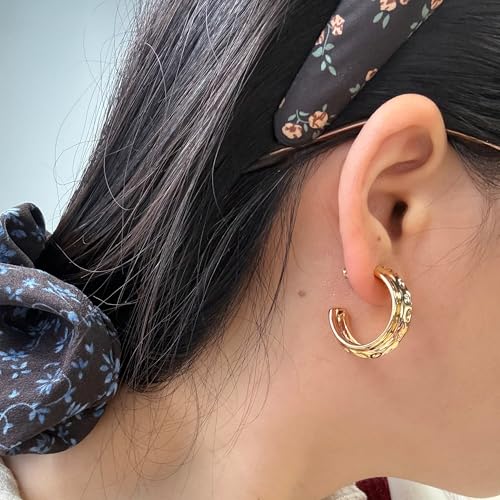 14K Gold Plated Chunky Hoop Earrings for Women Vintage Leopard Print Hoops Large Round Hoop Earrings Jewelry - style: Hoop G