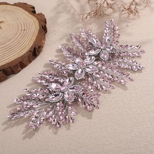 Teyglen Large Full Rhinestone Headband Flower Crystal Bride Wedding Headband Hair Vine Bridal Rhinestone Headpiece Wedding Hair Accessories for Women Party Prom (Pink) - color: Pink