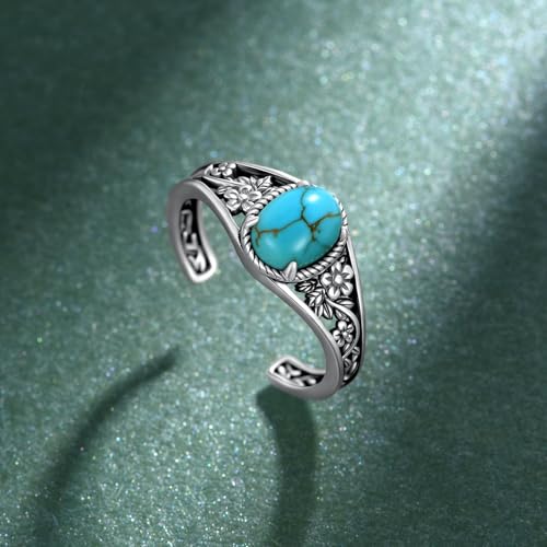 Genuine Turquoise Rings for Women 925 Sterling Silver Turquoise Rings Vintage Real Western Jewelry for Women（7）