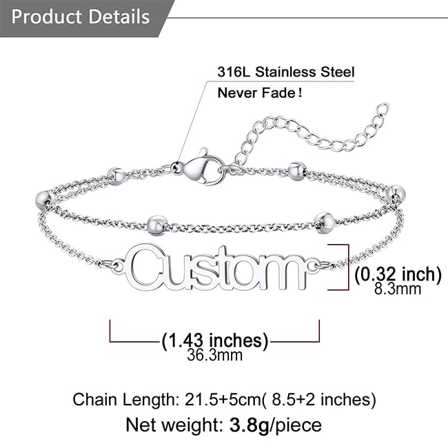U7 Custom Layered Ankle Bracelets for Women Stainless Steel Bead/Cuban/Figaro/Rope/Wheat Chain Anklet Waterproof Anklet Jewelry for Beach Vacation - color: b-Silver-Bead Chain