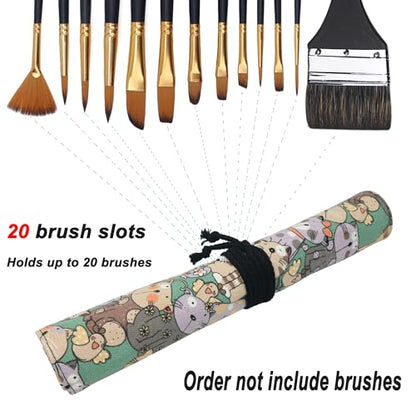 Funny live Paint Brush Holder Art Supplies, Artist Brush Holder & Art Supply Storage Organizer Roll-Up Case Bag, Protect Acrylic Oil Watercolor Paintbrushes (Cuddly Cat-20 Slot Pockets) - style: Cuddly Cat-20 Slot Pockets