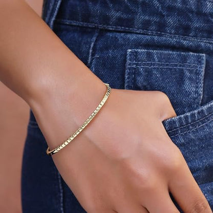 Classic Plain Design & 7 inch Bangle Bracelet for Women | Metal: Sterling Silver|Stone: Moissanite - color: Stack Stripe