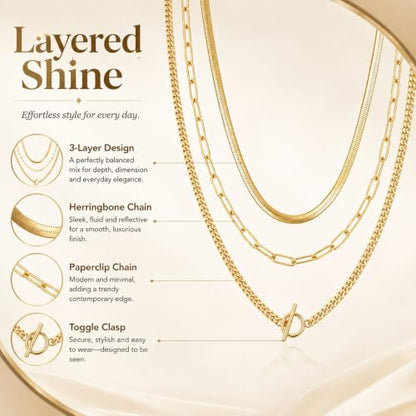 Gold Neklace Stack Dainty Gold Herringbone Necklace for Women Layered Paperclip Chain Necklaces Rhinestone Drop Simple Jewelry Gifts for Women - color: B1:3pcs