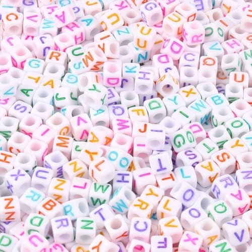 Acrylic Letter Beads Alphabet Colorful Letter White Cube Beads for Friendship Bracelets and Gifts Souvenir Jewelry Making(6 * 6mm Cube, 900pcs) - color: Colorful White(Cube)
