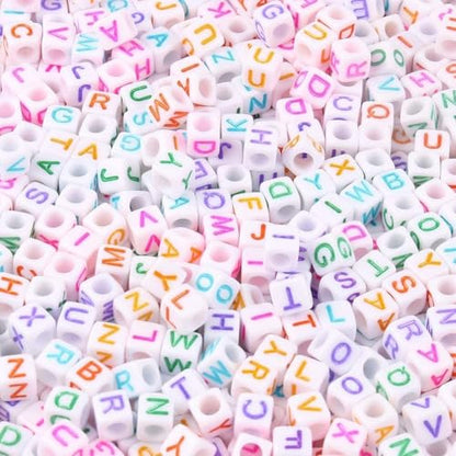 Acrylic Letter Beads Alphabet Colorful Letter White Cube Beads for Friendship Bracelets and Gifts Souvenir Jewelry Making(6 * 6mm Cube, 900pcs) - color: Colorful White(Cube)