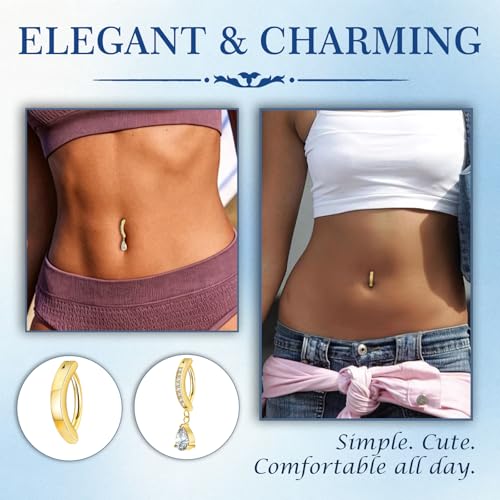 3-12 Pcs 14G Belly Button Rings Belly Rings for Women CZ Opal Navel Rings Belly Piercings Jewelry Belly Barbells Stainless Steel Body Belly Button Piercing Jewelry - color: Gold-Dangle/Clicker Belly Hoop-2pcs