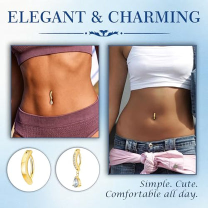 3-12 Pcs 14G Belly Button Rings Belly Rings for Women CZ Opal Navel Rings Belly Piercings Jewelry Belly Barbells Stainless Steel Body Belly Button Piercing Jewelry - color: Gold-Dangle/Clicker Belly Hoop-2pcs