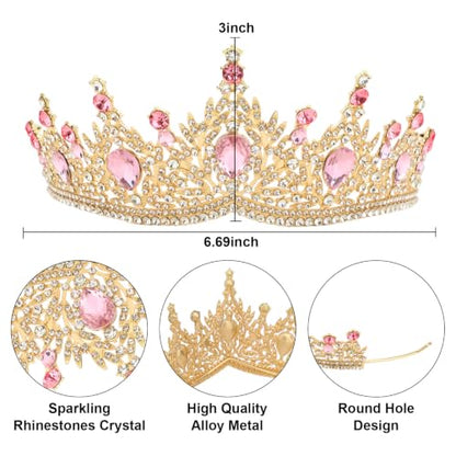 Casoty Pink Crystal Tiaras and Crowns for Women, Rhinestone Queen Headband Bridal Headpieces for Wedding Birthday Prom Quinceanera Pageant Party - color: Pink