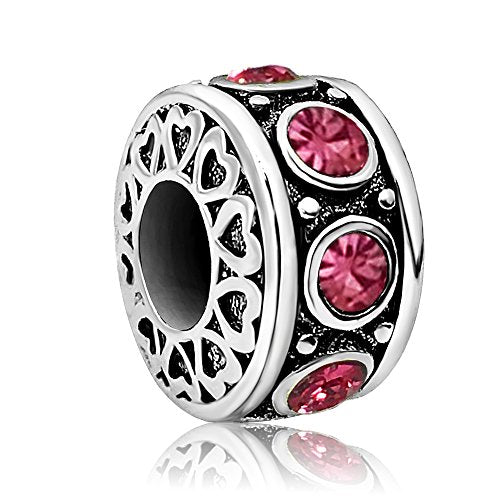 Birthstone Birthday Compatible With Pandora Charms Bracelet | Heart, Birthstone, Birthday Cake, Womens Bead Charms for Bracelets, Christmas Jewelry - style: Pink October Birthstone