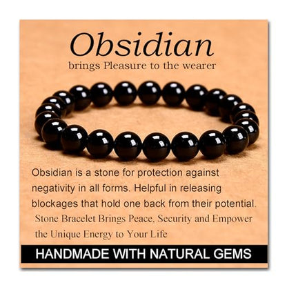 MASSIVE BEADS Handmade Yoga Stretch Elastic Bracelet Natural Stone Crystal Healing Power Energy Gifts for Unisex Adult 4mm 6mm 8mm 10mm - color: Black Obsidian(Pleasure), size: 8mm
