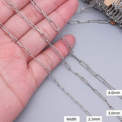 THREENEST 32.8-Feet Width 2.5mm Stainless Steel Paperclip Chains, Soldered Cable Long Craft Chain for Necklace Bracelet Earring Jewelry Making (2200-10M) - color: Stainless Steel, size: Width 2.5mm-32.8 Feet