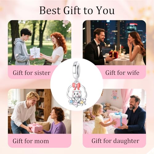 925 Sterling Silver Bead Charm for Pandora Bracelets and Necklaces,Pink Bow Cherry Butterfly Blue Ocean Pendant Bead Charms Jewelry Present Valentines Gifts for Wife/Girlfriend Women - style: Cat Flower Basket Charms