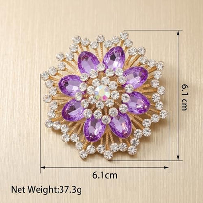 QCWN Large Flower Brooches and Pins for Women Vintage Rhinestone Sunflower Brooch Costume Jewelry Lapel Hat Pins for Wedding Dresses Bouquet Gifts - style: 1Pcs Lavender Purple