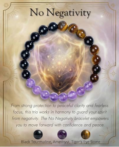Bivei Protection Crystal Healing Bracelet | 8MM Strength Bracelet Spiritual Stretch Beaded Jewelry for Women Men Gift - color: No Negativity, size: Large 8-8.27 inch