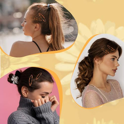 16 Pcs Snap Hair Clips, 4 Size Classic Tortoise Metal Hair Clips No Slip Oval Snap Hairs Clip for Women Girls Various Fine and Thick Hairs DIY Hairstyling Accessories